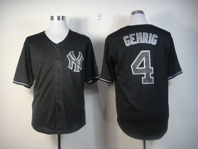 Men New York Yankees #4 Gehrig Black MLB Jerseys